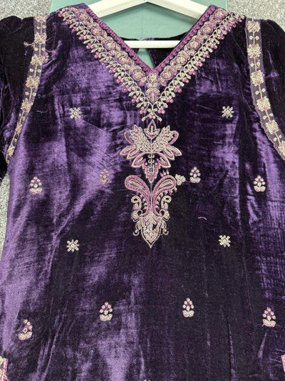 Purple Embroidered Velvet Readymade | RGZ014