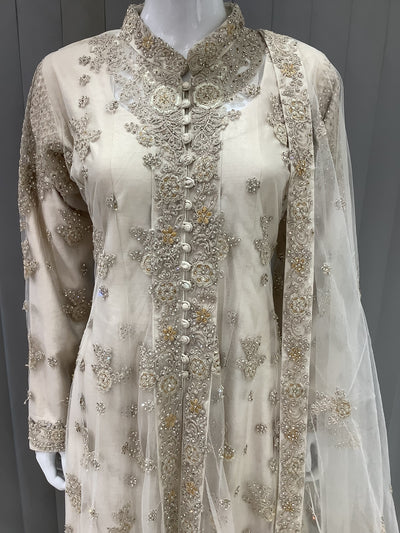 ASHA | Embroidered Net Mother & Daughter Ready To Wear Cream| AS75