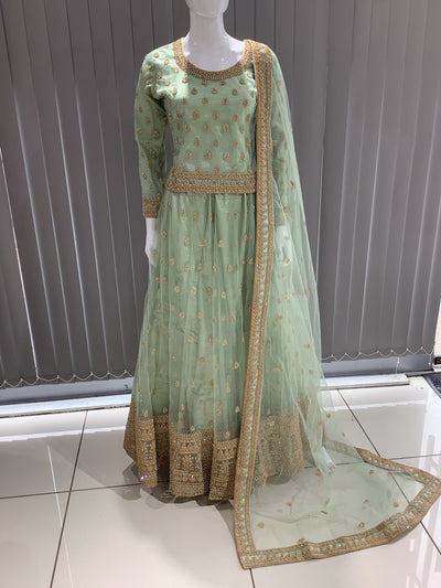 ASHA | Embroidered Net Dori Work Mother & Daughter Lehanga Choli Ready To Wear Mint | AS58