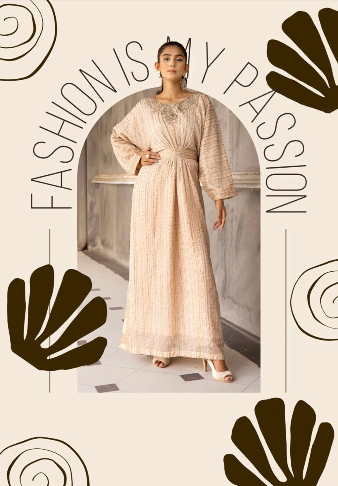 SIMRANS ‘Jeem’ | Embroidered Chiffon Modest  Readymade | SM601 (Beige)