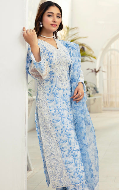 SIMRANS ‘Sawera’ | Embroidered Cotton Mother & Daughter Readymade | SM789 (Light Blue)