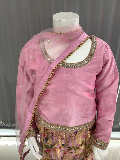 ASHA | Embroidered Banarsi Lehanga Choli KidsReady To Wear Pink | AS36