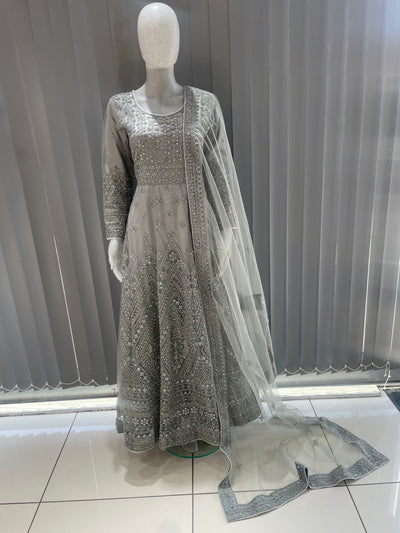 ASHA | Embroidered Net Mother & Daughter Ready To Wear Grey | AS73