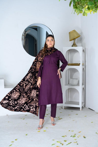 S Creations ‘Arya’ | Dhanak Palachi Shawl Readymade | SC149 (Purple)