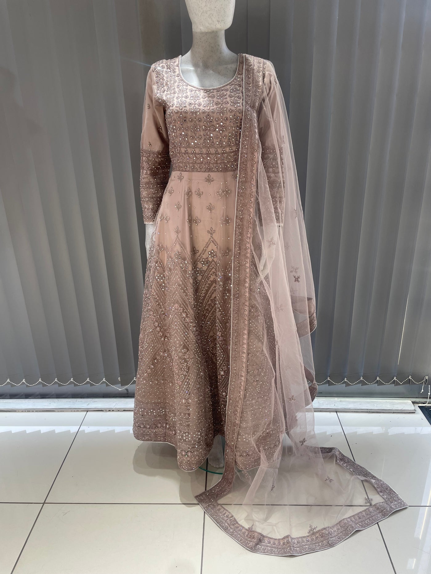 ASHA | Embroidered Net Mother & Daughter Ready To Wear Dusty Pink | AS73