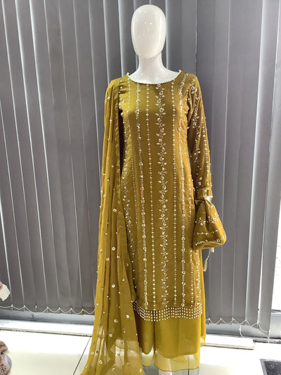 S Creations | Embroidered Chiffon Mother & Daughter Readymade | SC084 (Olive)