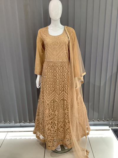 ASHA | Embroidered Net Mother & Daughter Ready To Wear Gold| AS30