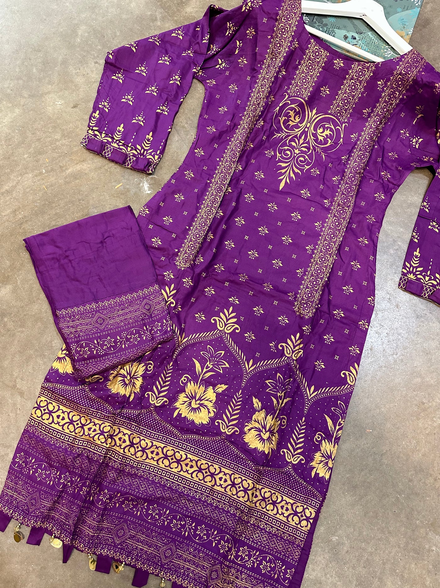 S Creations | Linen Printed 2pc Readymade | SC098 (Purple & Gold)