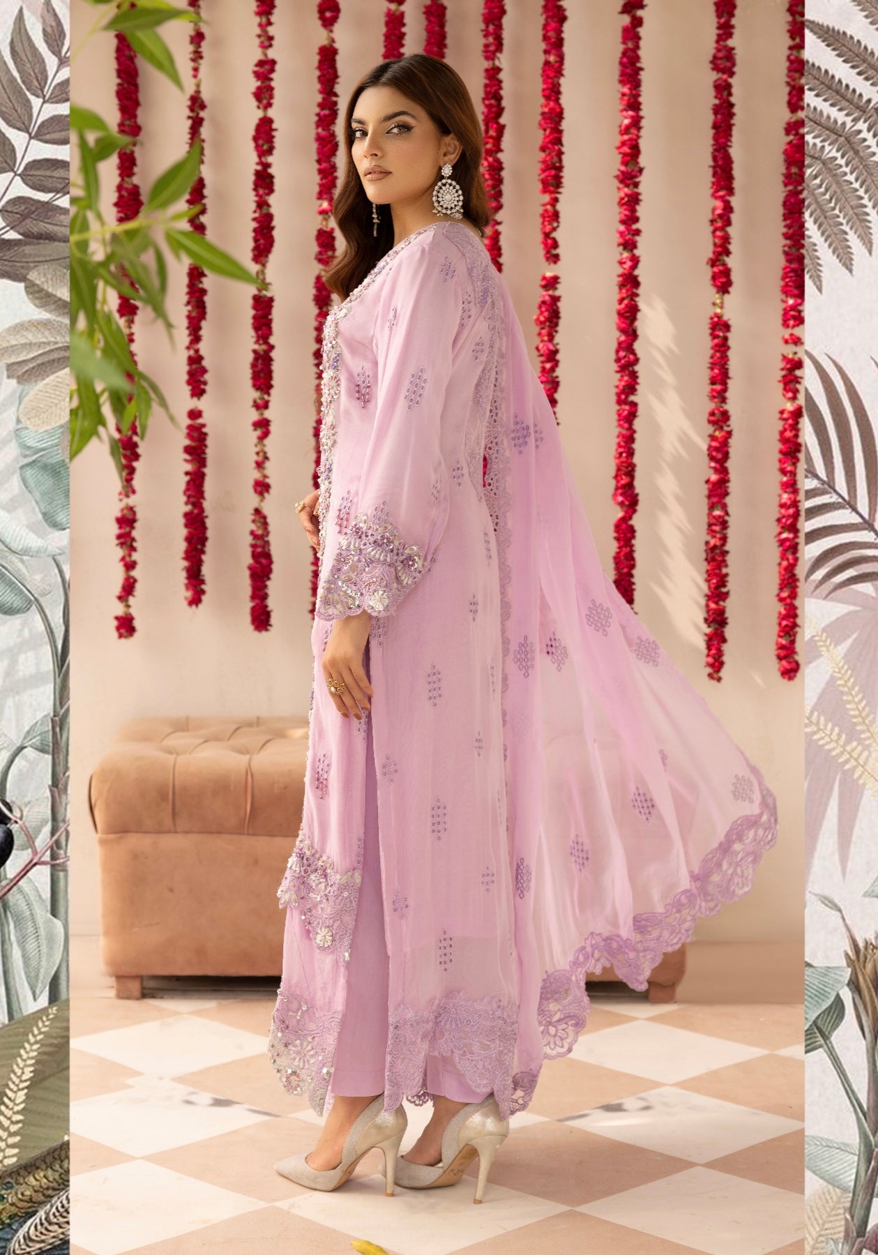 SIMRANS ‘Ivana’ | Embroidered  Chiffon Readymade Wedding Collection| SM685 (Pink)