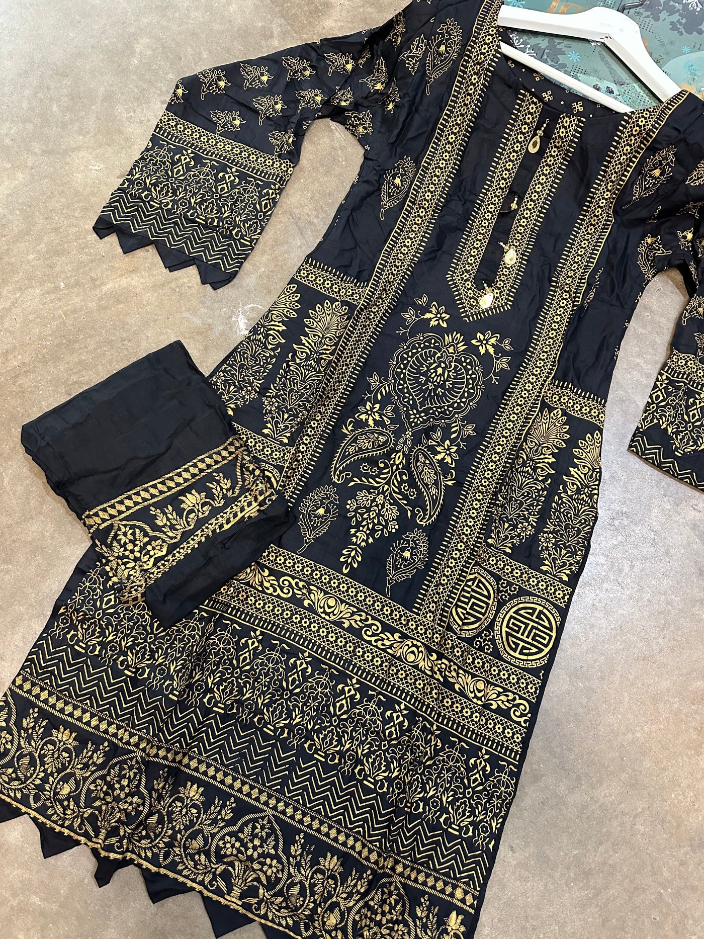 S Creations | Linen Printed 2pc Readymade | SC090 (Black & Gold)