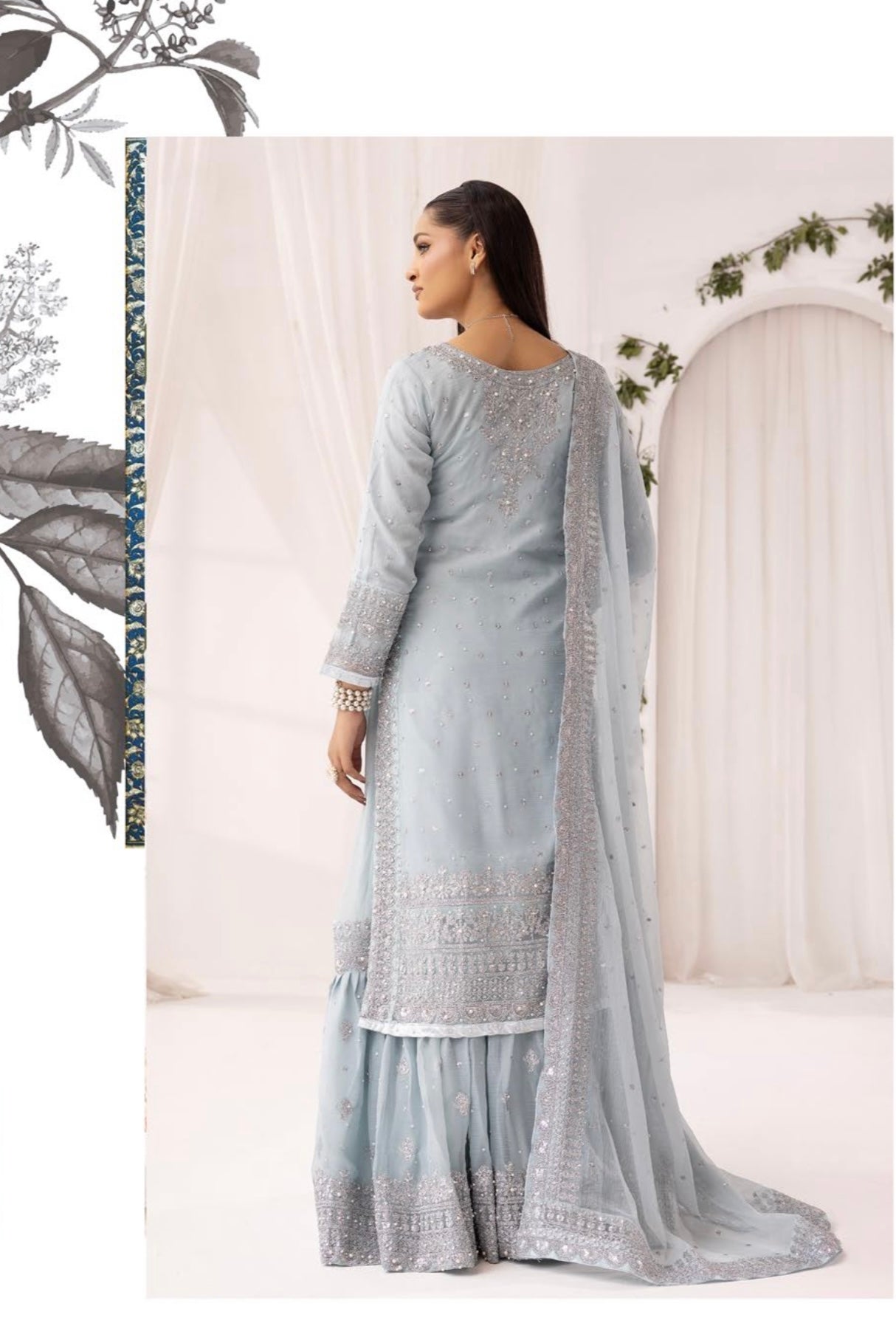 SIMRANS ‘Sanam’ | Embroidered Chiffon Farshi Readymade | SM649 (Light Blue)