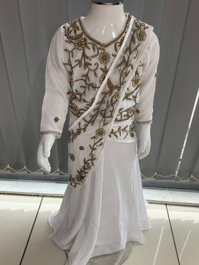 ASHA | Embroidered Chiffon Saree Kids Readymade White | AS64