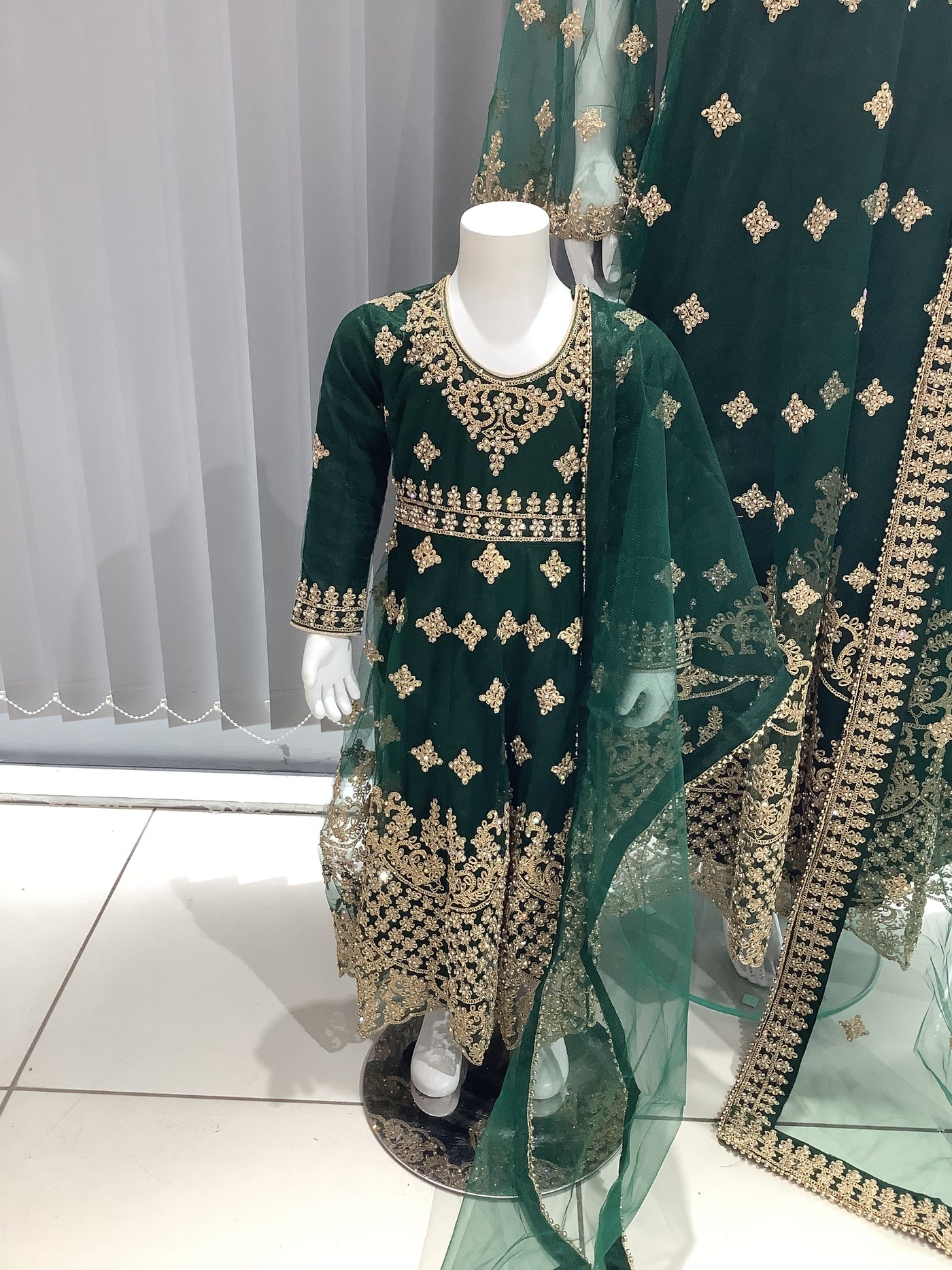 ASHA | Embroidered Net Dori Work Mother & Daughter Dress Ready To Wear Green | AS65