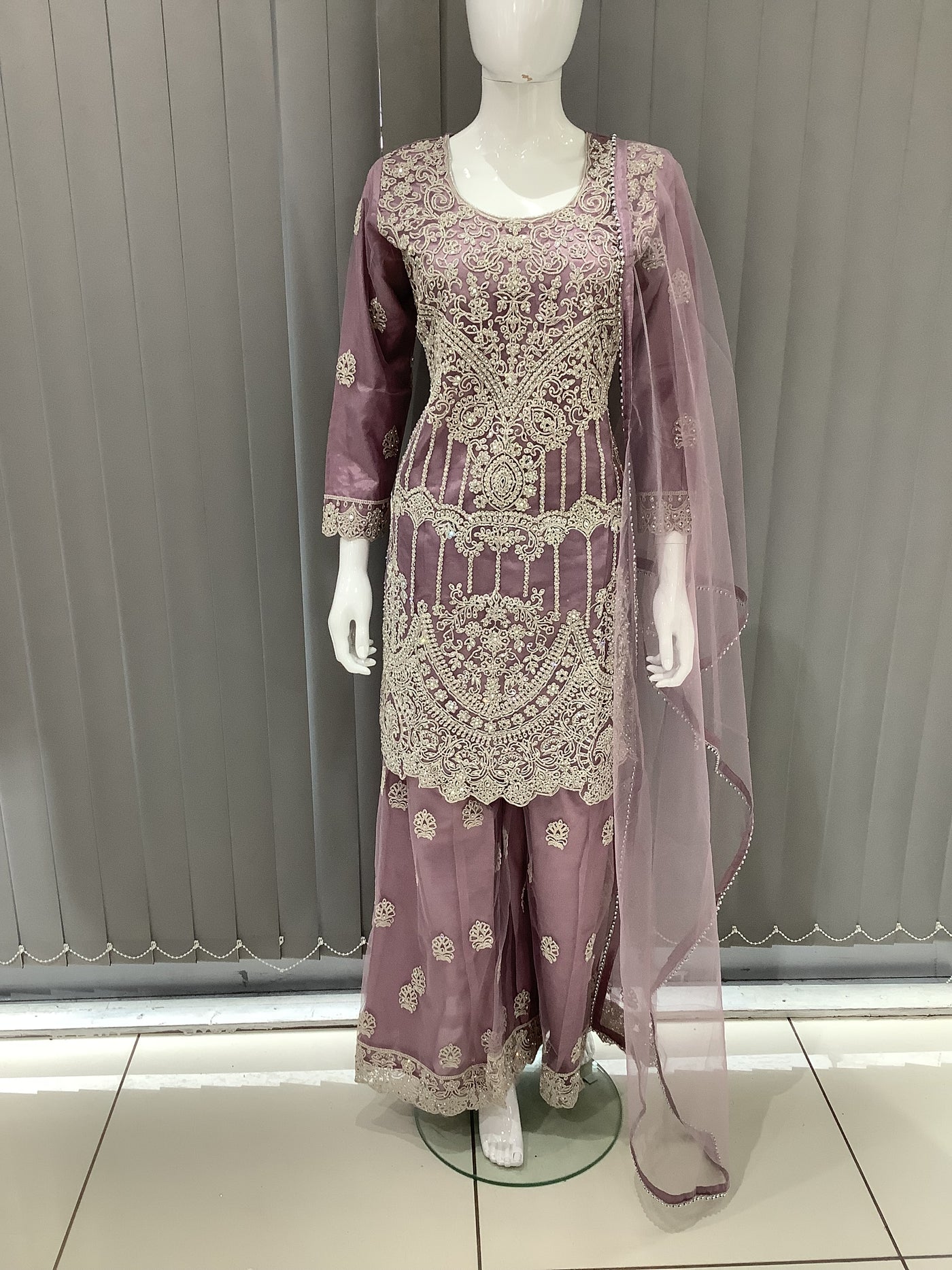 ASHA | Embroidered Net Mother & Daughter Ready To Wear Lilac | AS74