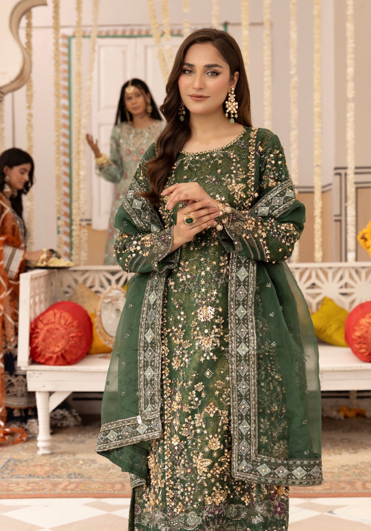 SIMRANS ‘Ivana’ | Embroidered  Net Readymade Wedding Collection| SM682 (Green)