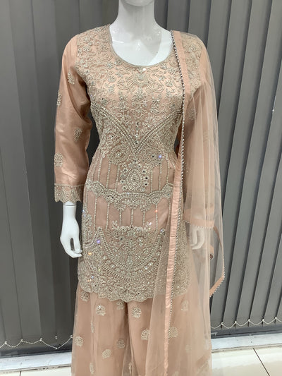 ASHA | Embroidered Net Mother & Daughter Ready To Wear Peach | AS74