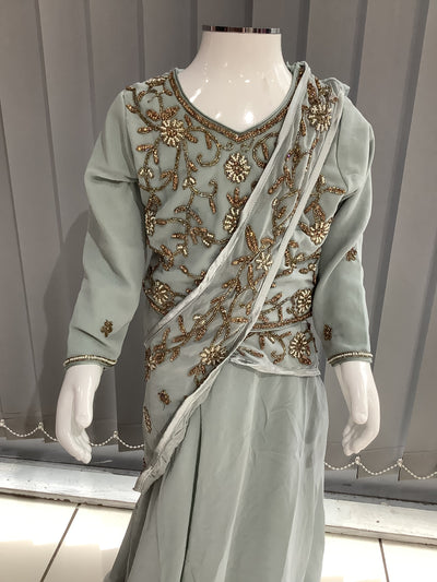 ASHA | Embroidered Chiffon Saree Kids Readymade Grey| AS64