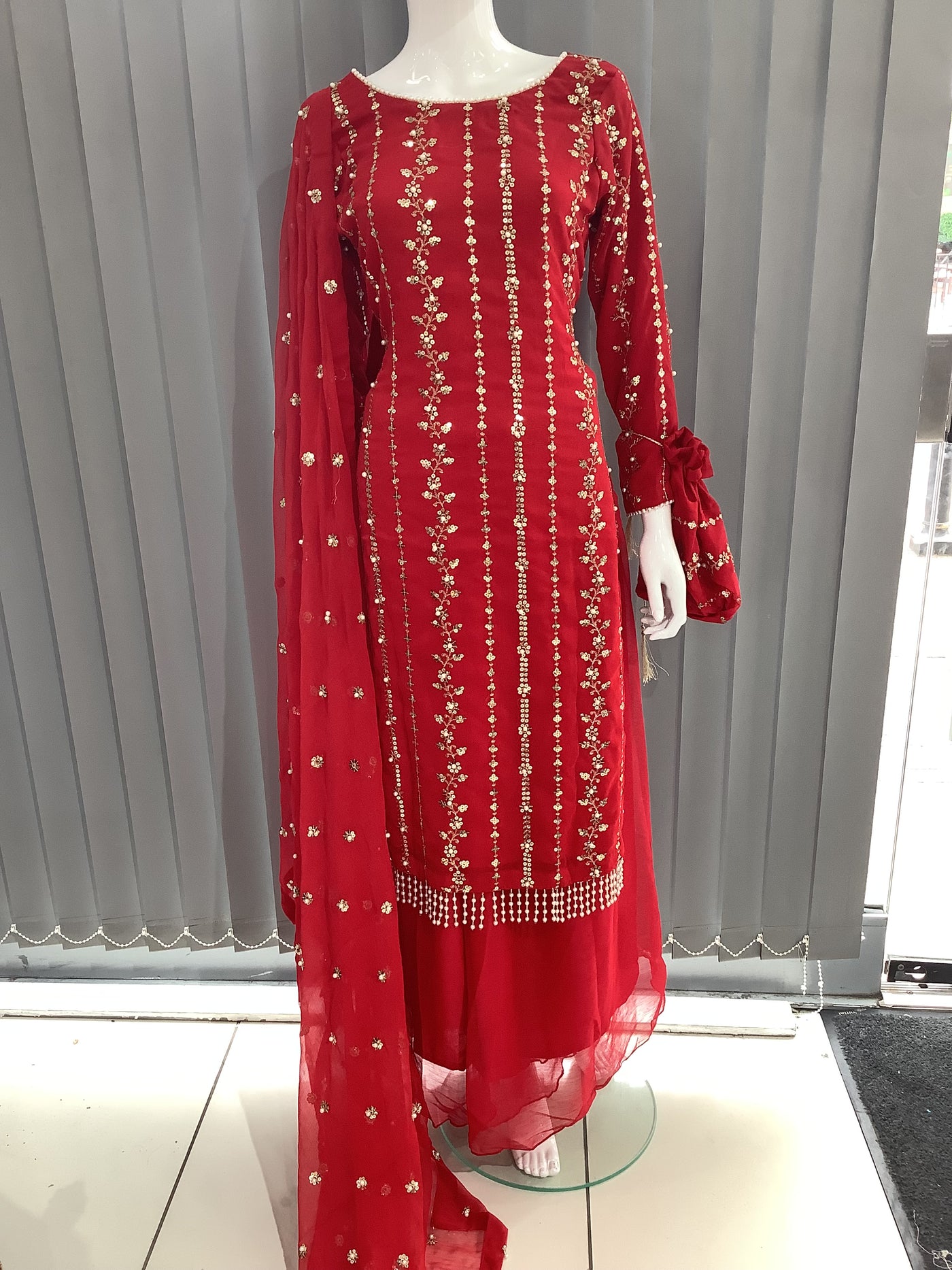 S Creations | Embroidered Chiffon Mother & Daughter Readymade | SC084 (Red)