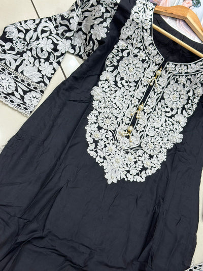 S Creations ‘Hiba’ | Embroidered Linen Readymade | SC108 (Black)