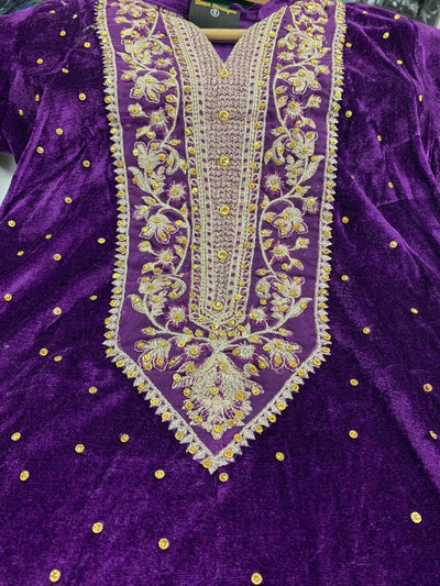 S Creations ‘Hina’ | Embroidered Velvet Readymade | SC137 (Purple)