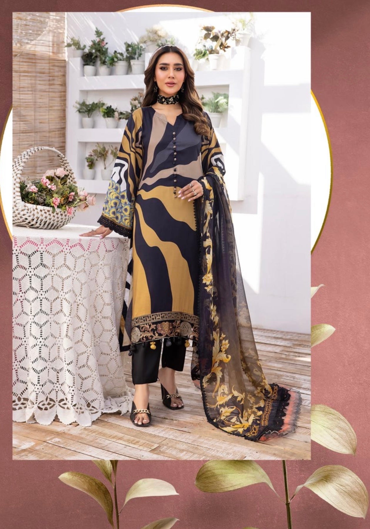 SIMRANS ‘M Prints’ | Embroidered Linen 3pc Ready To Wear | SM379 (Yellow)