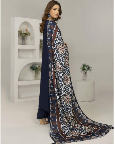 SIMRANS ‘Ajrak’ | Embroidered Linen Shawl Readymade | SM707 (Blue)