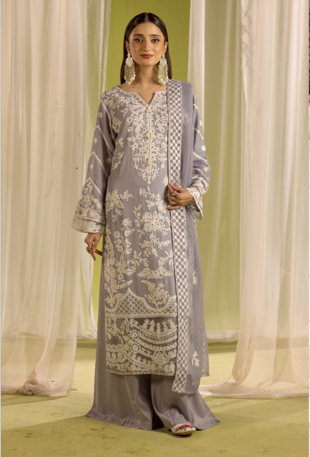 SIMRANS ‘Kismet’ | Embroidered Linen Handwork Readymade | SM760 (Grey)