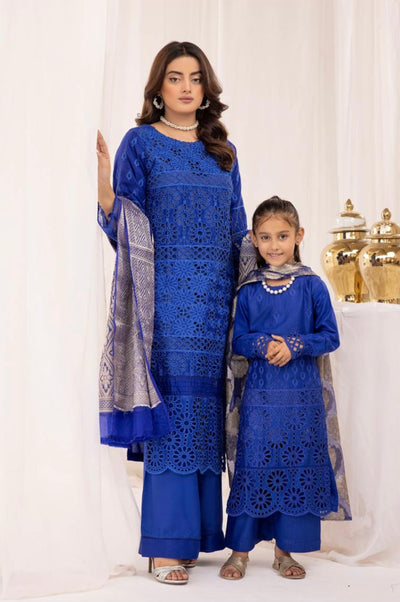 SIMRANS ‘IVY’ | Embroidered Chikankari Mother & Daughter Readymade | SM562 (Blue)