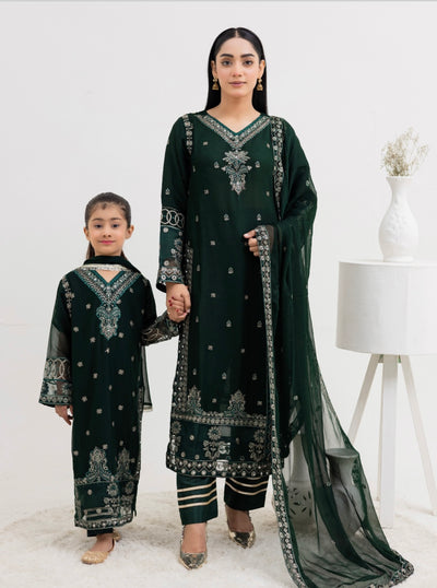 RANGZ ‘Majestic Lux’ | Embroidered Chiffon Mother & Daughter Readymade | RGZ056 (Green)