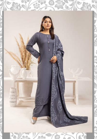 SIMRANS ‘Azure’ | Embroidered Dhanak Readymade | SM735 (Grey)