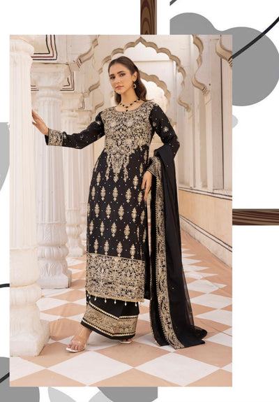 SIMRANS ‘Mahnoor Lux’ | Embroidered Chiffon Readymade | SM611 (Black)