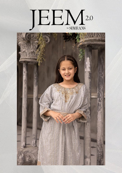 SIMRANS ‘Jeem’ | Embroidered Chiffon Modest Mother & Daughter Readymade | SM601 (Grey)