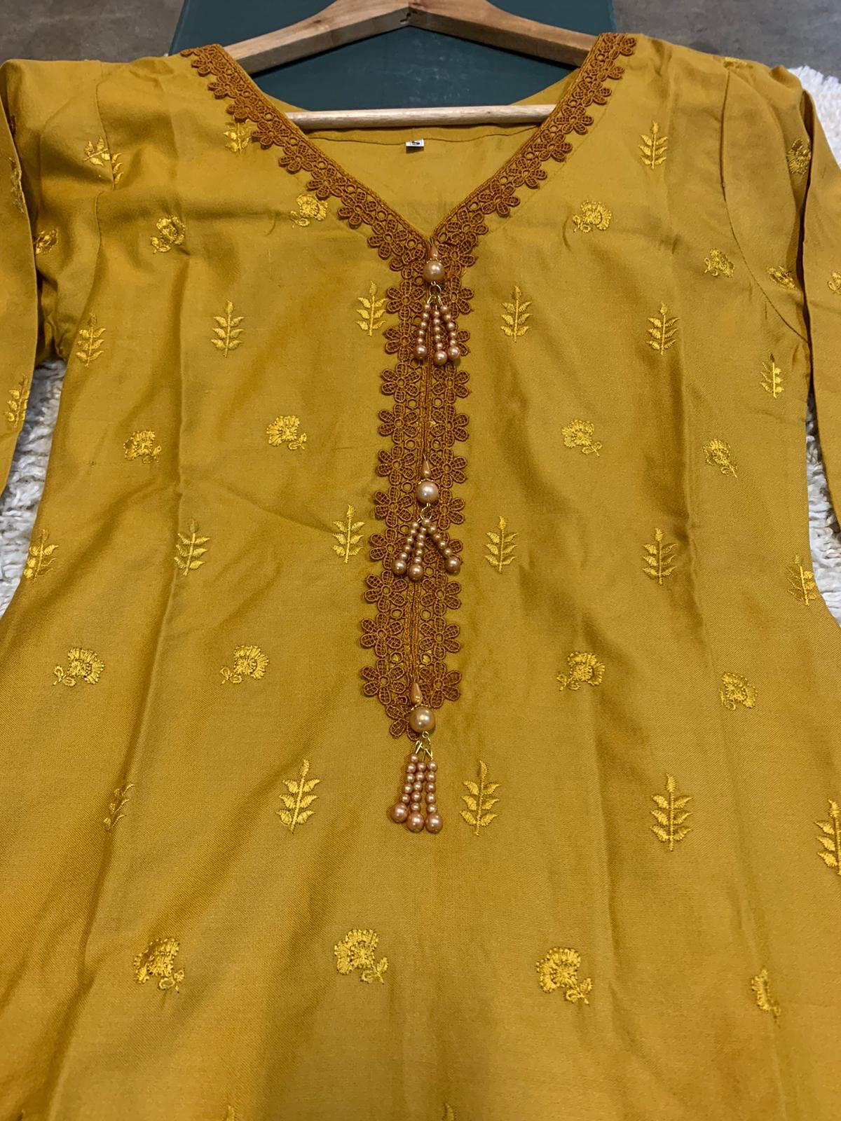 S Creations ‘Inaya’ | Embroidered Dhanak Readymade | SC132 (Mustard)