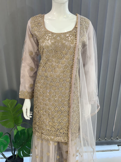 ASHA | Embroidered Net Mother & Daughter Ready To Wear Dusty Pink | AS72