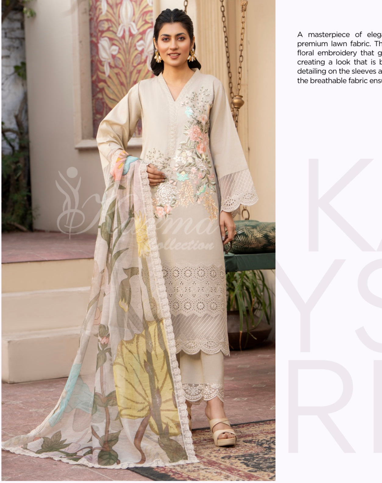 KARMA ‘Kayseria Vol 1’ | Embroidered Cotton Readymade | KC-1411 (Beige)