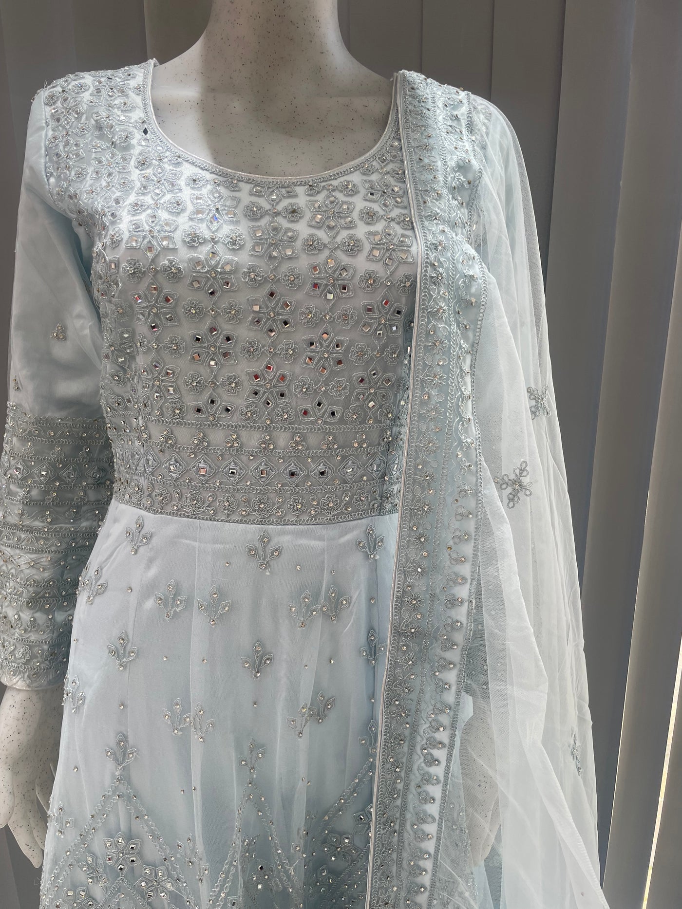 ASHA | Embroidered Net Mother & Daughter Ready To Wear Light Blue | AS73