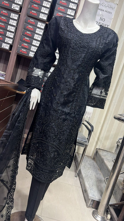 ShaZaib | Embroidered Organza Readymade | SZ190 (Black)