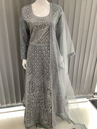 ASHA | Embroidered Net Mother & Daughter Ready To Wear  Grey| AS30