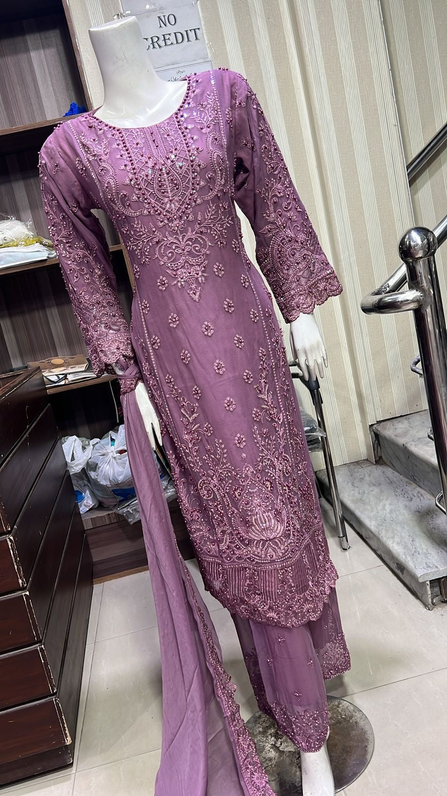 ShaZaib | Embroidered Chiffon Plazzo Readymade | SZ194 (Purple)