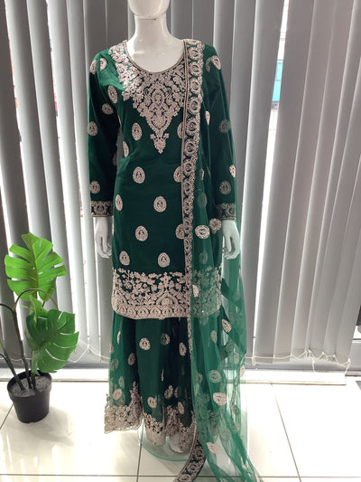 ASHA | Embroidered Net Dori Work Mother & Daughter Dress Ready To Wear Green| AS66