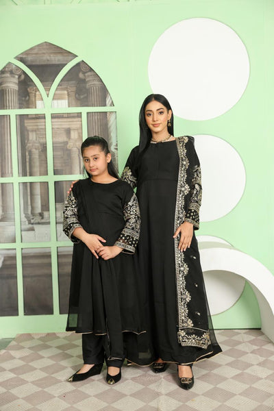 S Creations ‘Noreen’ | Embroidered Chiffon Mother & Daughter Readymade | SC162 (Black)