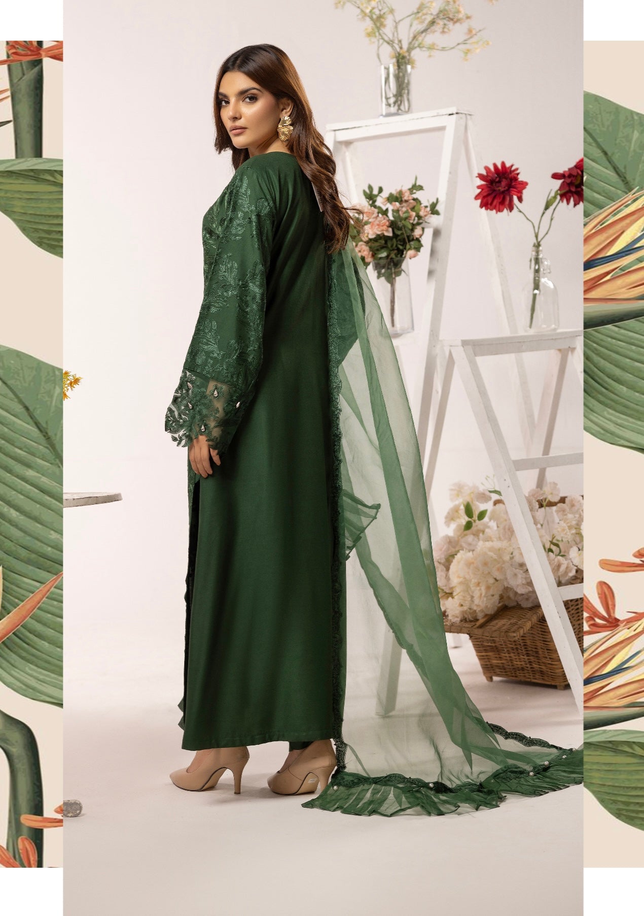 SIMRANS ‘Nakhra 8.0’ | Embroidered Linen Readymade | SM750 (Green)