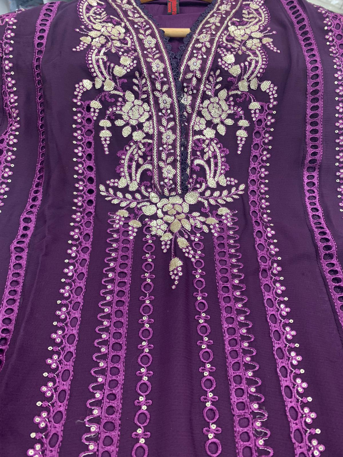 Pehnawa | Embroidered Chiffon Readymade | PNW08 (Purple