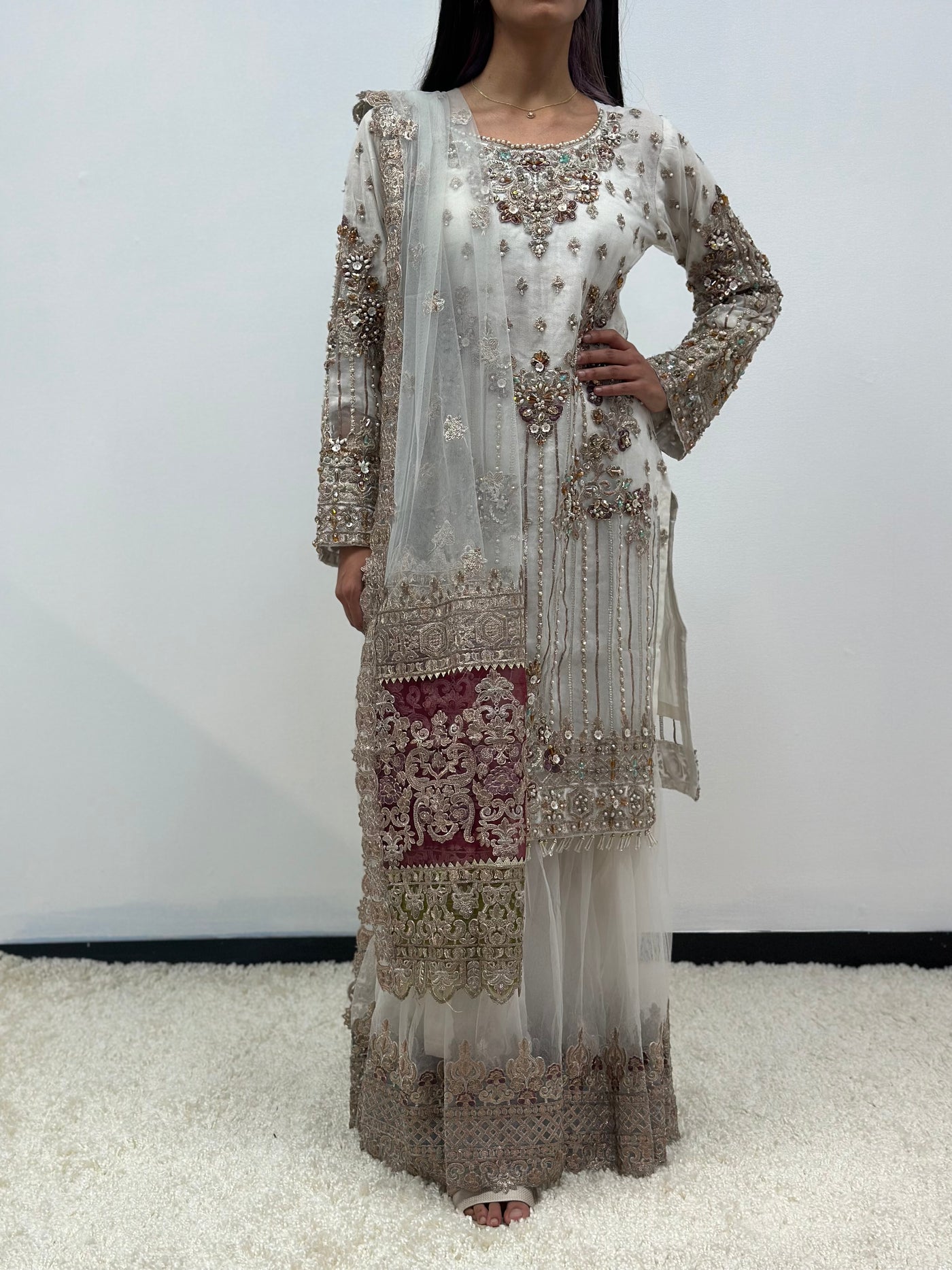 IMROZIA Inspired | Embroidered Net Readymade | JS159 (White)