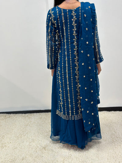 S Creations | Embroidered Chiffon Mother & Daughter Readymade | SC084 (Navy)