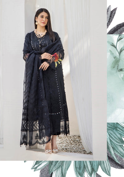 SIMRANS ‘Maria Lux’ | Embroidered Linen Readymade | SM762 (Navy)