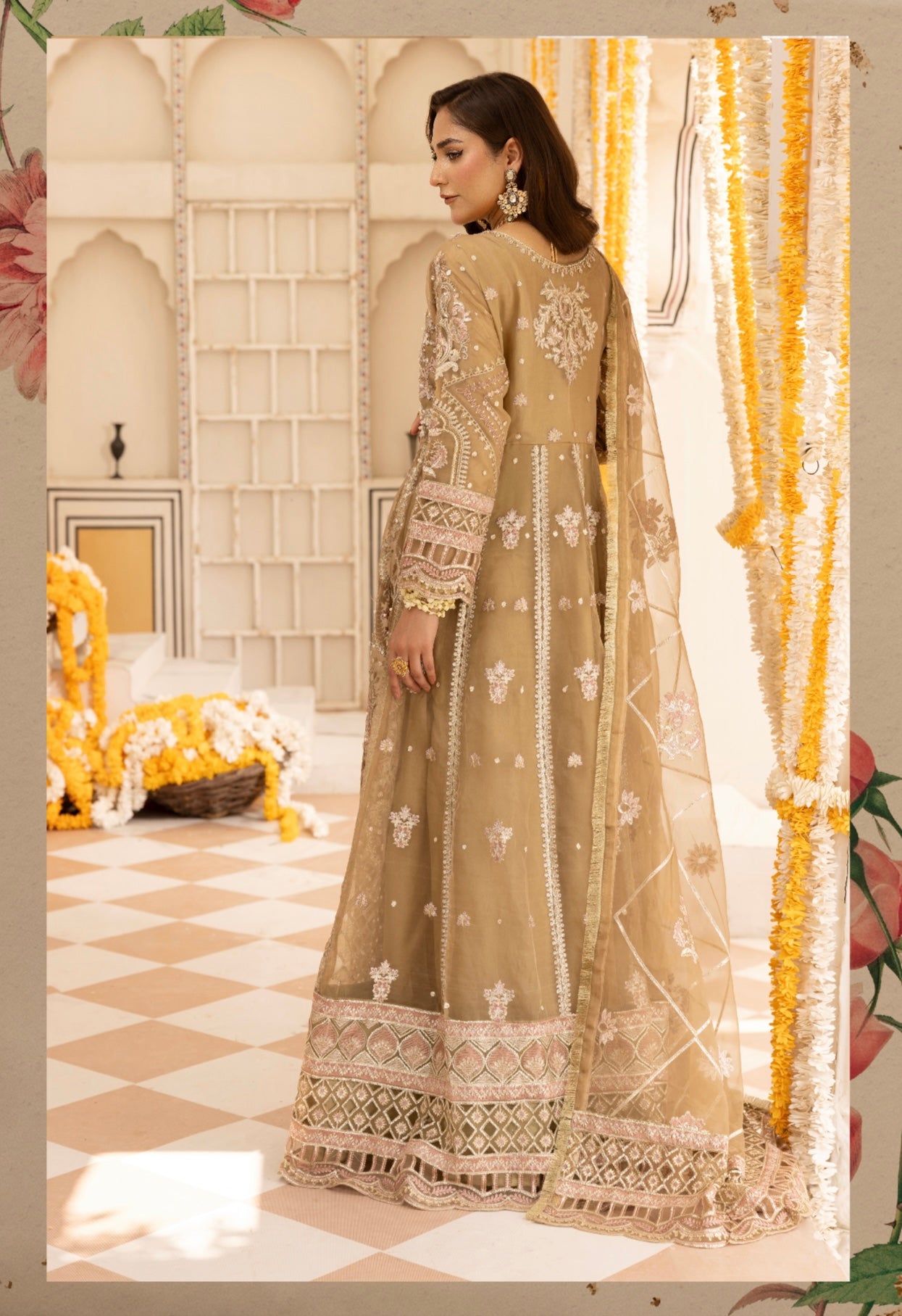 SIMRANS ‘Ivana’ | Embroidered  Net Readymade Wedding Collection| SM681 (Brown)