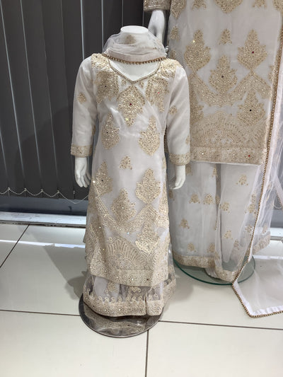 ASHA | Embroidered Net Dori Work Mother & Daughter Dress Ready To Wear White| AS67