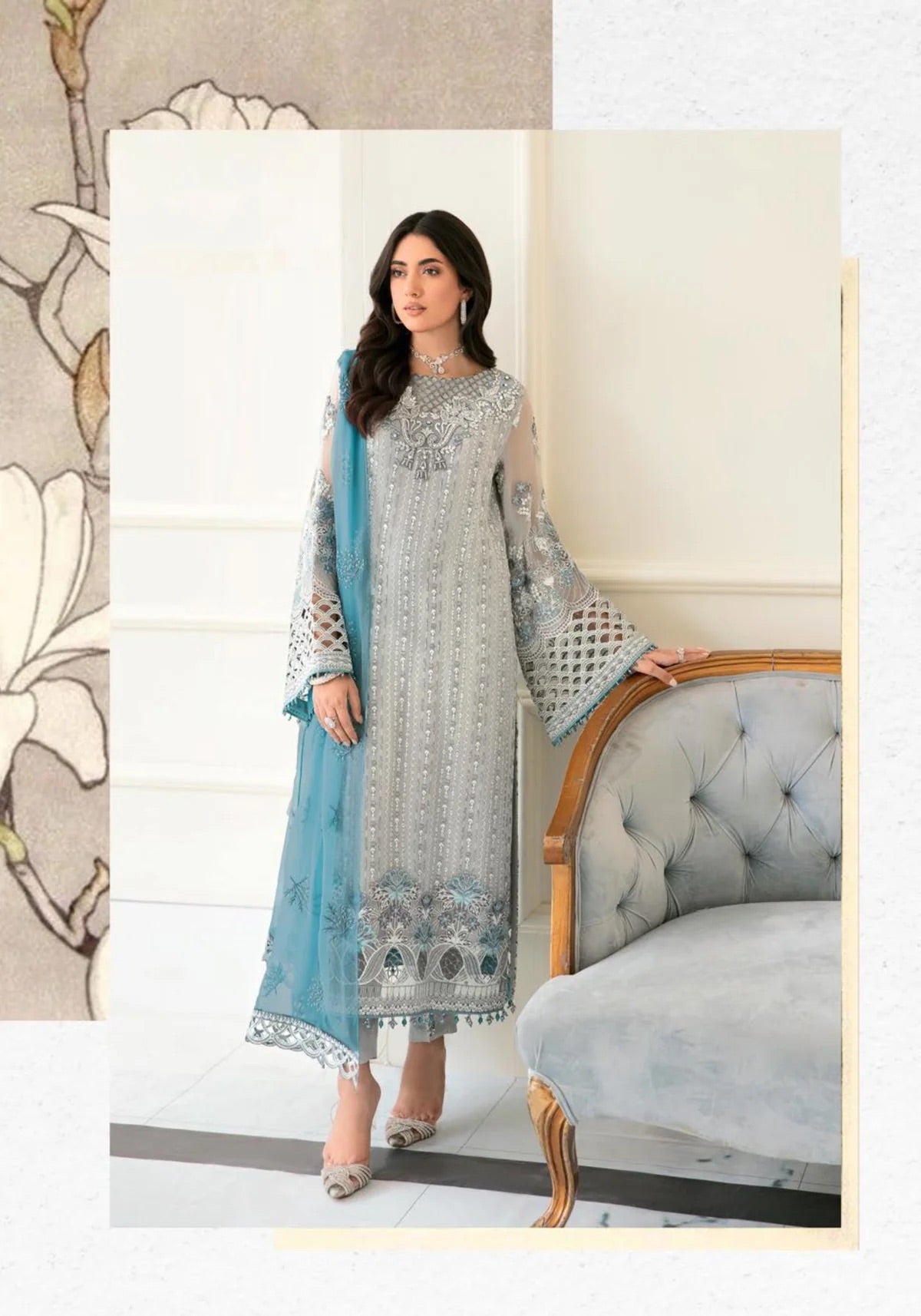 SIMRANS ‘Sienna’ | Embroidered Chiffon Mother & Daughter Readymade | SM580