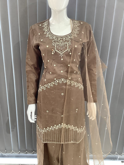 ASHA | Embroidered Hand Work Mother & Daughter Ready To Wear Brown | AS69